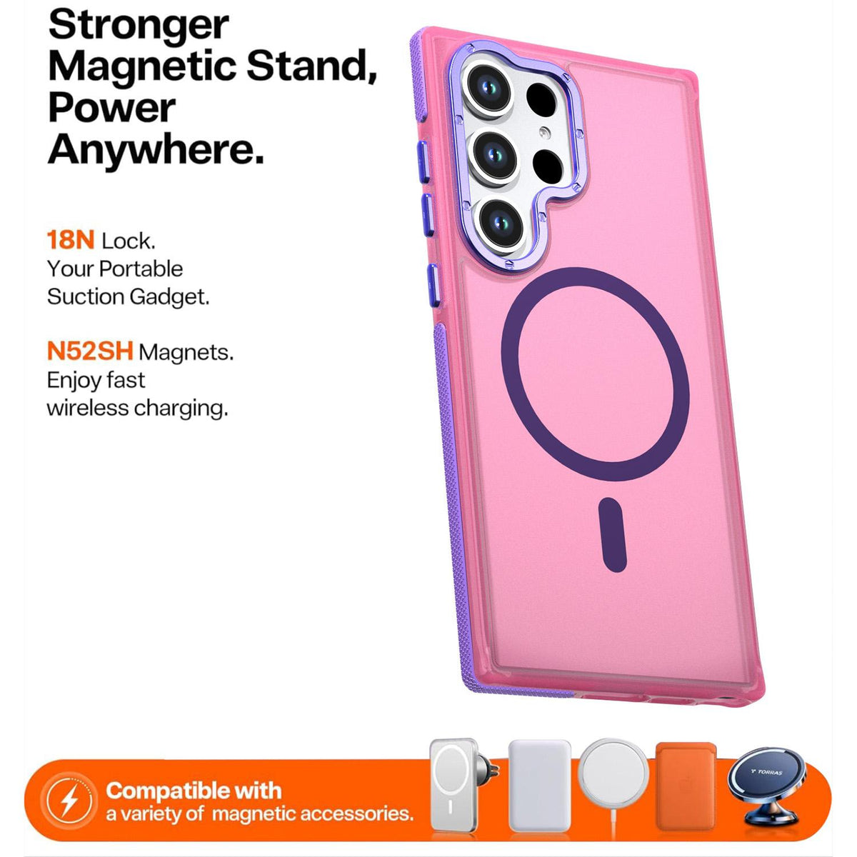 For Galaxy S23 Ultra / S22 Ultra 5G Two-tone Contrast Magnetic Phone Case - Pink - EDA009981611A