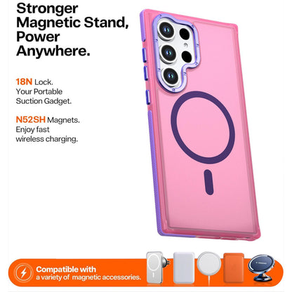 For Galaxy S23 Ultra / S22 Ultra 5G Two-tone Contrast Magnetic Phone Case - Pink - EDA009981611A