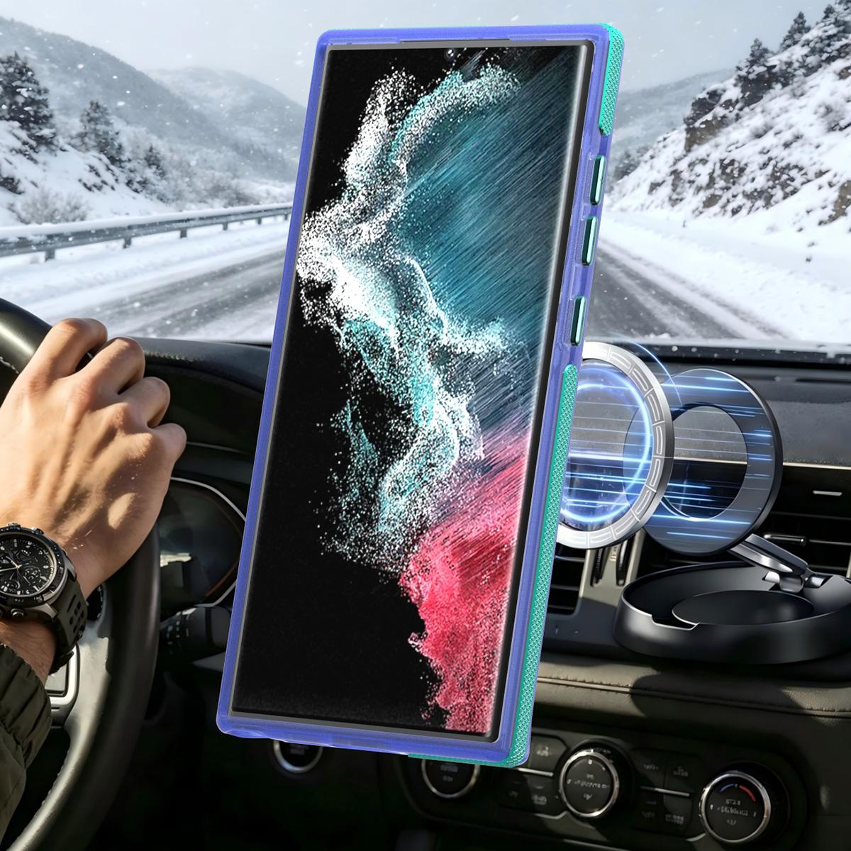 For Galaxy S23 Ultra / S22 Ultra 5G Two-tone Contrast Magnetic Phone Case - Blue - EDA009981611B