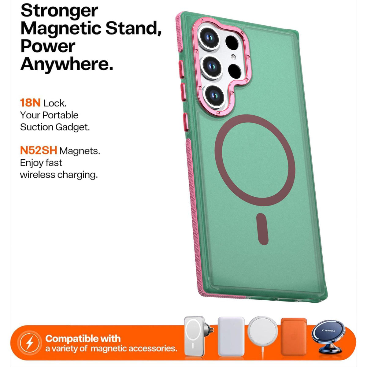 For Galaxy S23 Ultra / S22 Ultra 5G Two-tone Contrast Magnetic Phone Case - Green - EDA009981611C