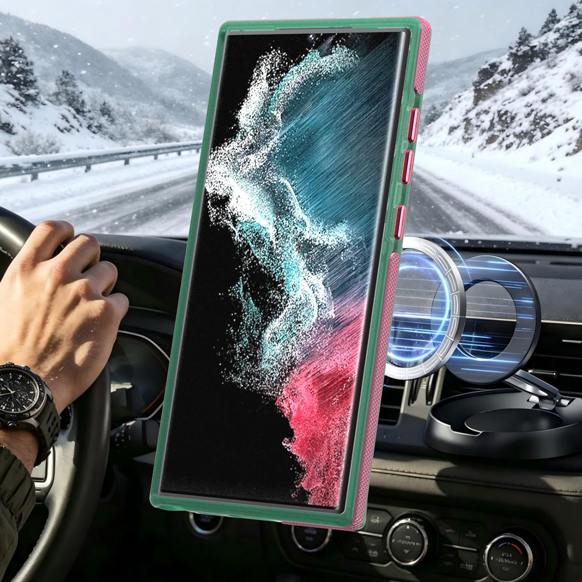 For Galaxy S23 Ultra / S22 Ultra 5G Two-tone Contrast Magnetic Phone Case - Green - EDA009981611C