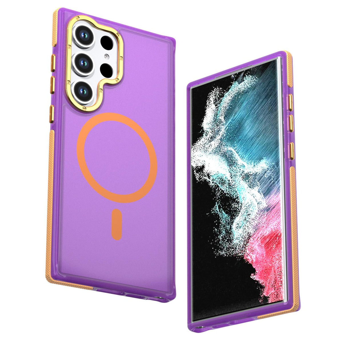 For Galaxy S23 Ultra / S22 Ultra 5G Two-tone Contrast Magnetic Phone Case - Purple - EDA009981611D