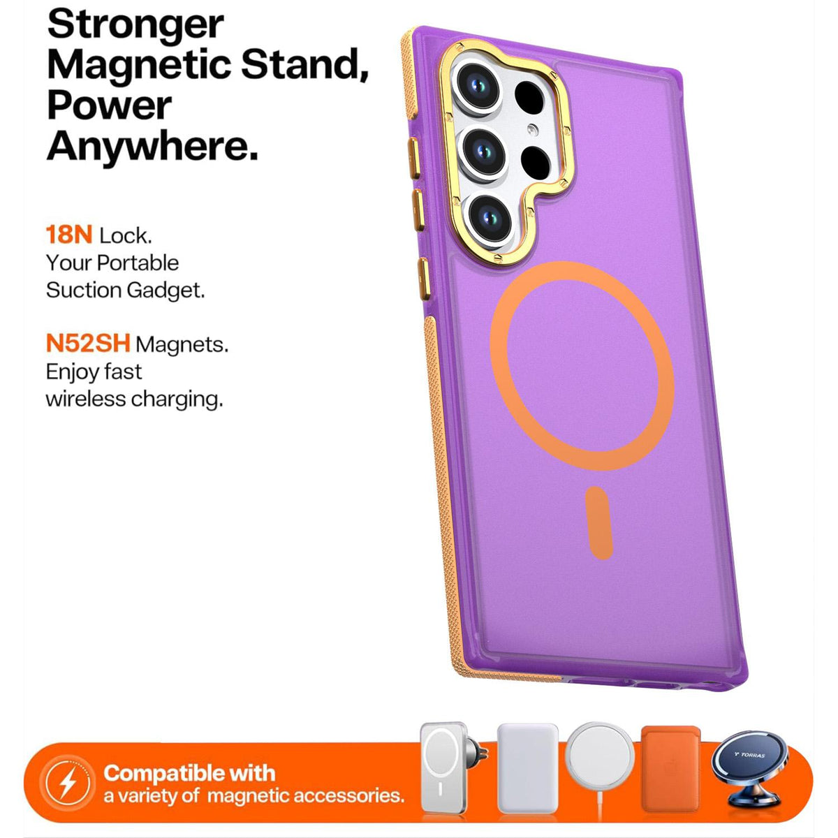 For Galaxy S23 Ultra / S22 Ultra 5G Two-tone Contrast Magnetic Phone Case - Purple - EDA009981611D