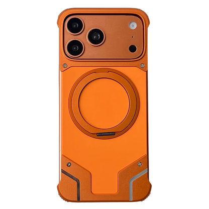 For iPhone 17 Pro Max Frameless Armor Silicone Magnetic Holder Phone Case - Orange - EDA009983101A