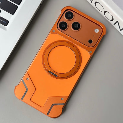 For iPhone 17 Pro Max Frameless Armor Silicone Magnetic Holder Phone Case - Orange - EDA009983101A