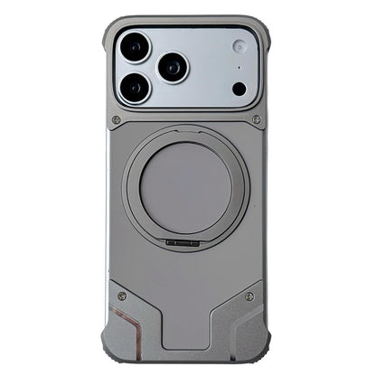 For iPhone 17 Pro Max Frameless Armor Silicone Magnetic Holder Phone Case - Titanium Color - EDA009983101B