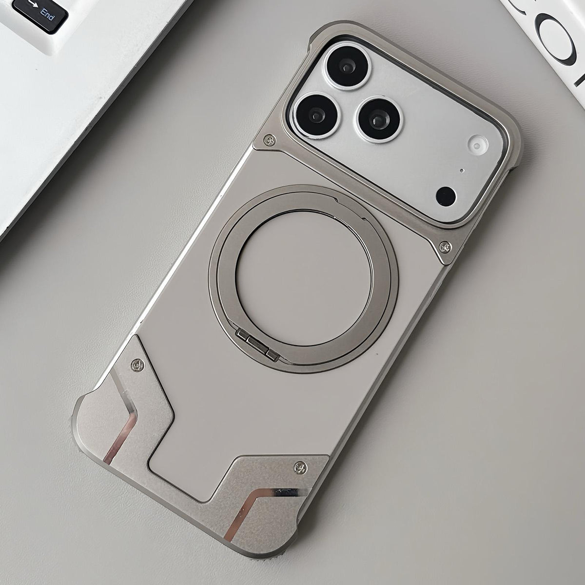 For iPhone 17 Pro Max Frameless Armor Silicone Magnetic Holder Phone Case - Titanium Color - EDA009983101B
