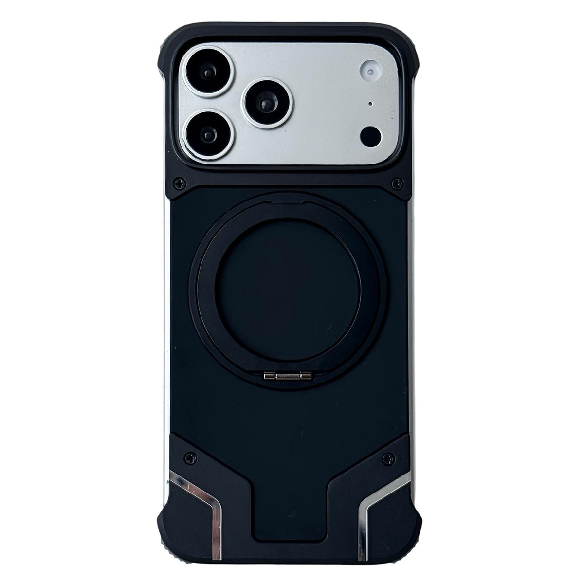 For iPhone 17 Pro Max Frameless Armor Silicone Magnetic Holder Phone Case - Black - EDA009983101C