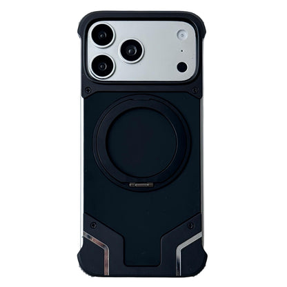 For iPhone 17 Pro Max Frameless Armor Silicone Magnetic Holder Phone Case - Black - EDA009983101C