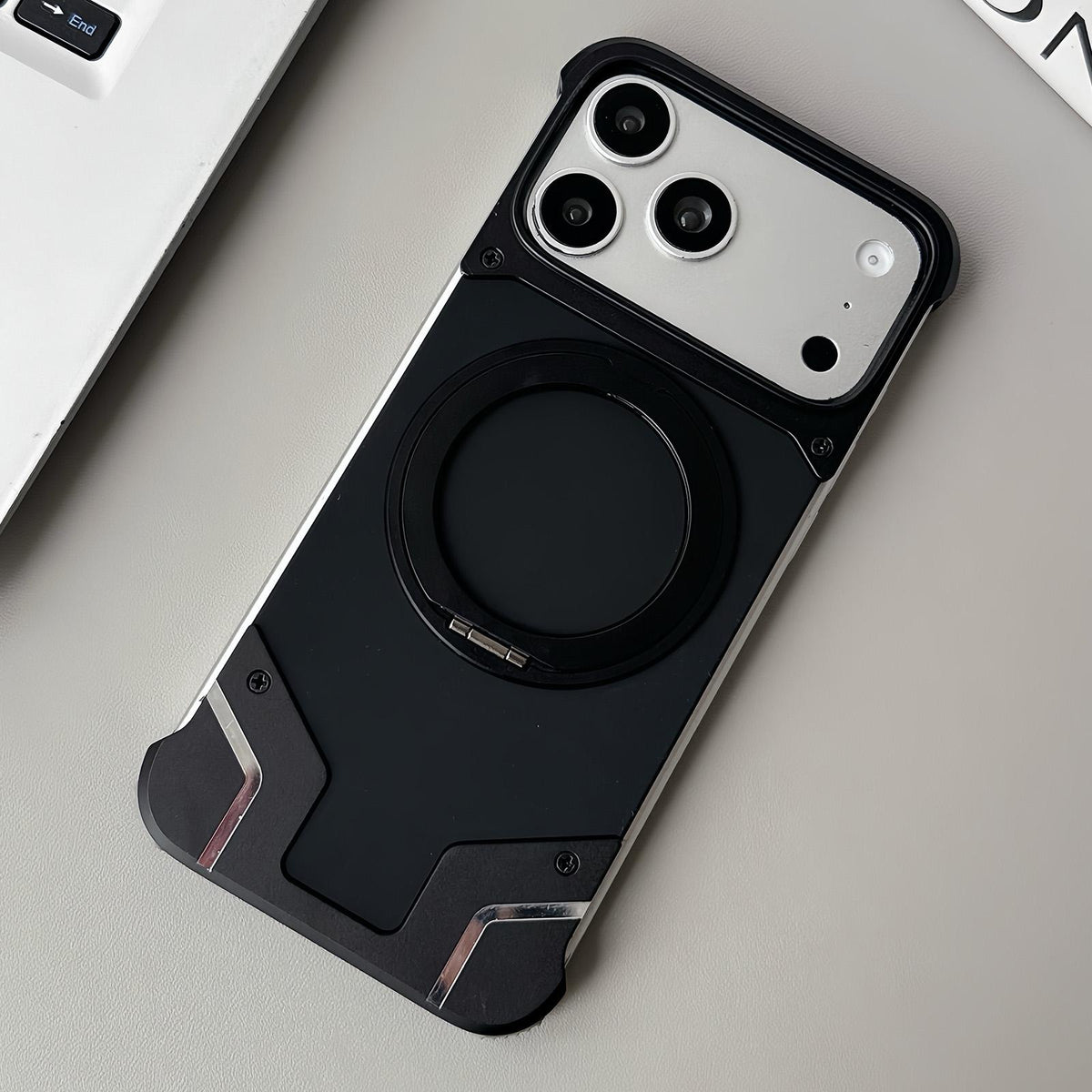 For iPhone 17 Pro Max Frameless Armor Silicone Magnetic Holder Phone Case - Black - EDA009983101C