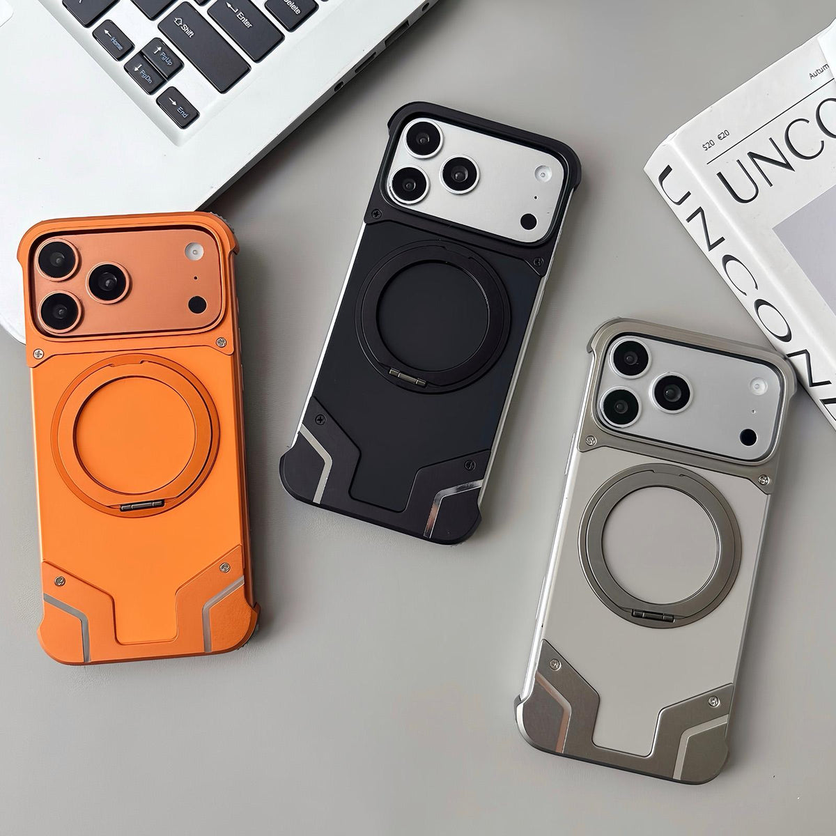 For iPhone 17 Pro Max Frameless Armor Silicone Magnetic Holder Phone Case - Black - EDA009983101C