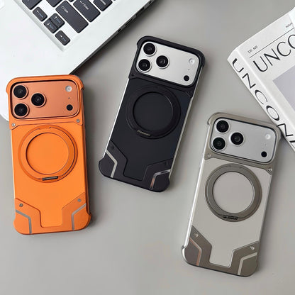 For iPhone 17 Pro Max Frameless Armor Silicone Magnetic Holder Phone Case - Black - EDA009983101C