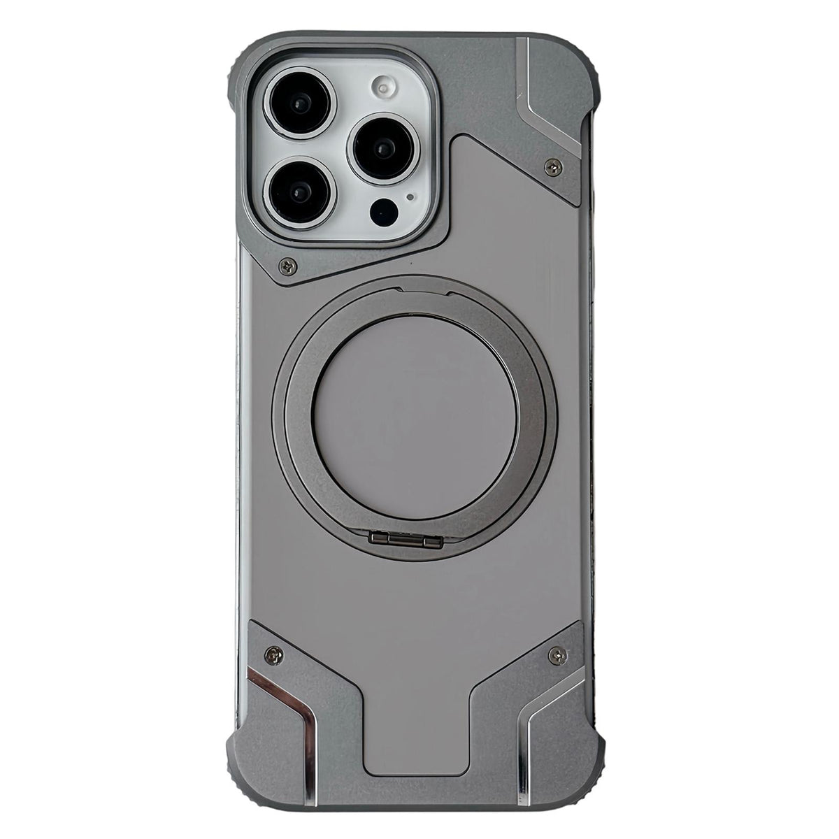 For iPhone 15 Pro Max Frameless Armor Silicone Magnetic Holder Phone Case - Titanium Color - EDA009983302B