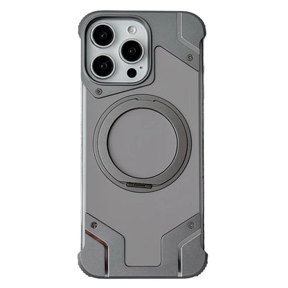 For iPhone 15 Pro Max Frameless Armor Silicone Magnetic Holder Phone Case - Titanium Color - EDA009983302B