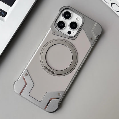 For iPhone 15 Pro Max Frameless Armor Silicone Magnetic Holder Phone Case - Titanium Color - EDA009983302B