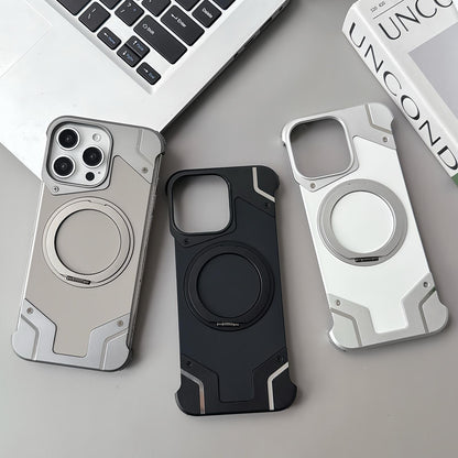 For iPhone 15 Pro Max Frameless Armor Silicone Magnetic Holder Phone Case - Silver - EDA009983302A