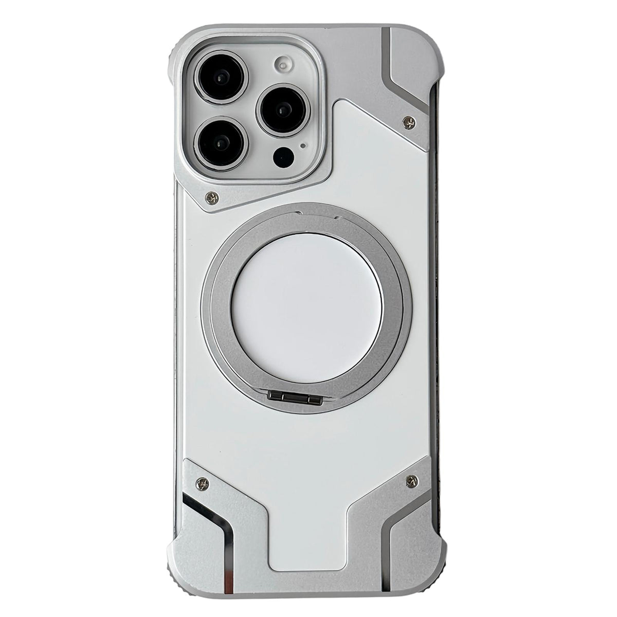For iPhone 14 Pro Max Frameless Armor Silicone Magnetic Holder Phone Case - Silver - EDA009983402A