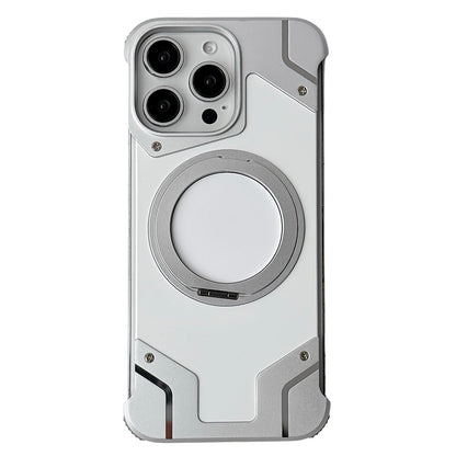 For iPhone 14 Pro Max Frameless Armor Silicone Magnetic Holder Phone Case - Silver - EDA009983402A