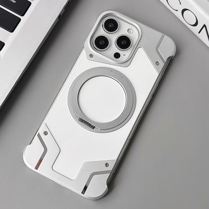 For iPhone 14 Pro Max Frameless Armor Silicone Magnetic Holder Phone Case - Silver - EDA009983402A