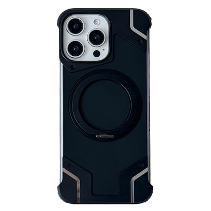 For iPhone 14 Pro Max Frameless Armor Silicone Magnetic Holder Phone Case - Black - EDA009983402B