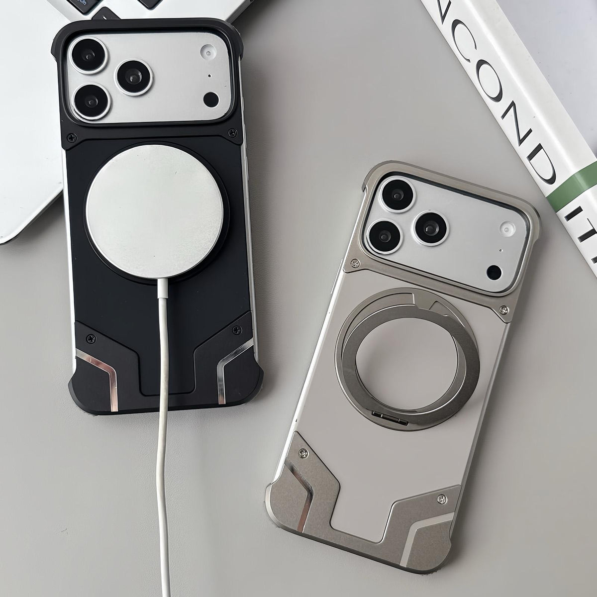 For iPhone 13 Pro Max Frameless Armor Silicone Magnetic Holder Phone Case - Silver - EDA009983401A