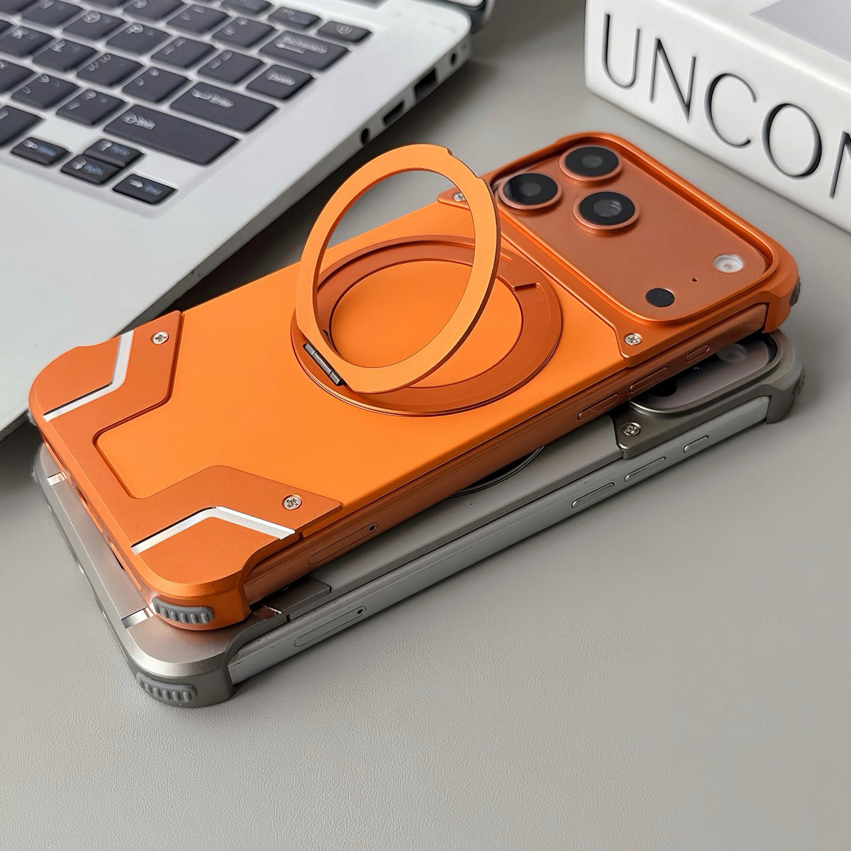 For iPhone 13 Pro Max Frameless Armor Silicone Magnetic Holder Phone Case - Silver - EDA009983401A
