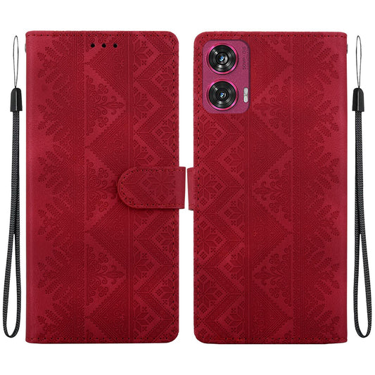 For Motorola Edge 50 Fusion Ethnic Pattern Embossed Vegan Leather Phone Case - Red - EDA009983901C