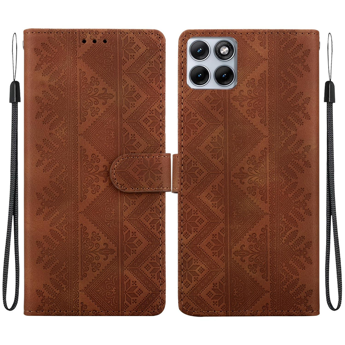 For Motorola Edge 70 Fusion 5G Ethnic Pattern Embossed Vegan Leather Phone Case - Brown - EDA009983903A