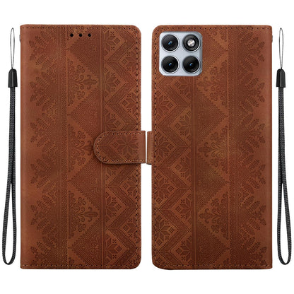 For Motorola Edge 70 Fusion 5G Ethnic Pattern Embossed Vegan Leather Phone Case - Brown - EDA009983903A