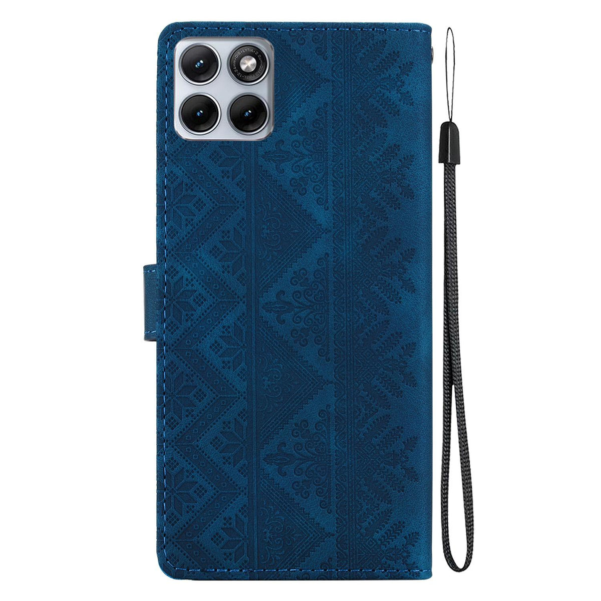 For Motorola Edge 70 Fusion 5G Ethnic Pattern Embossed Vegan Leather Phone Case - Dark Blue - EDA009983903E