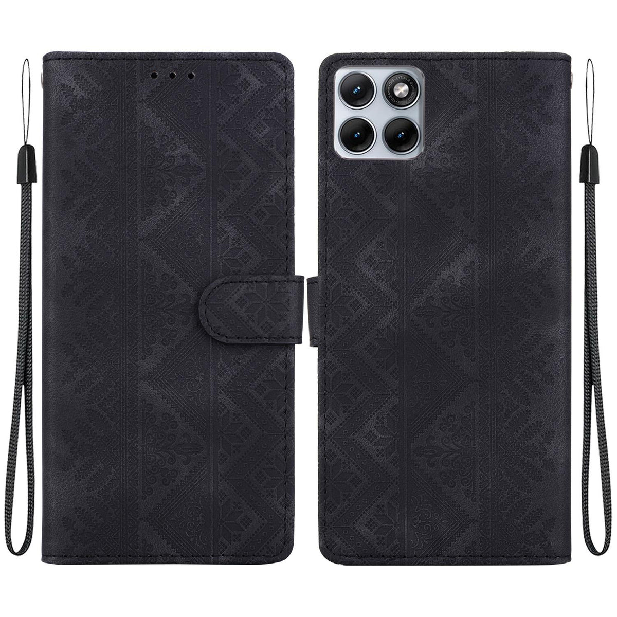 For Motorola Edge 70 Fusion 5G Ethnic Pattern Embossed Vegan Leather Phone Case - Black - EDA009983903F