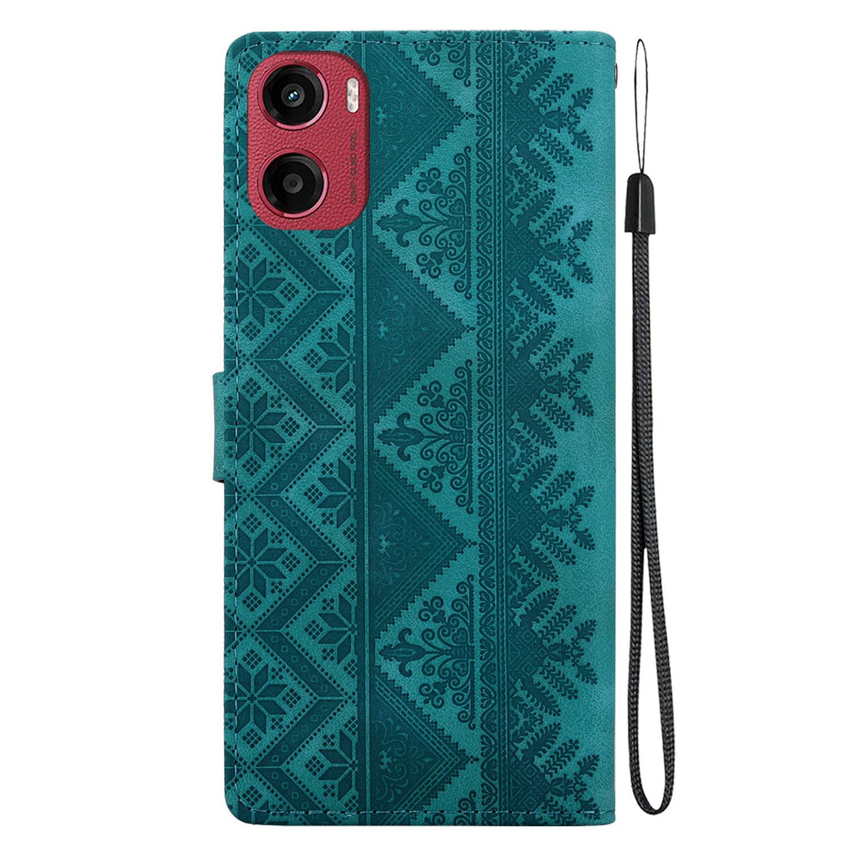 For Motorola Moto E15 / Moto G05 Ethnic Pattern Embossed Vegan Leather Phone Case - Green - EDA009983907B