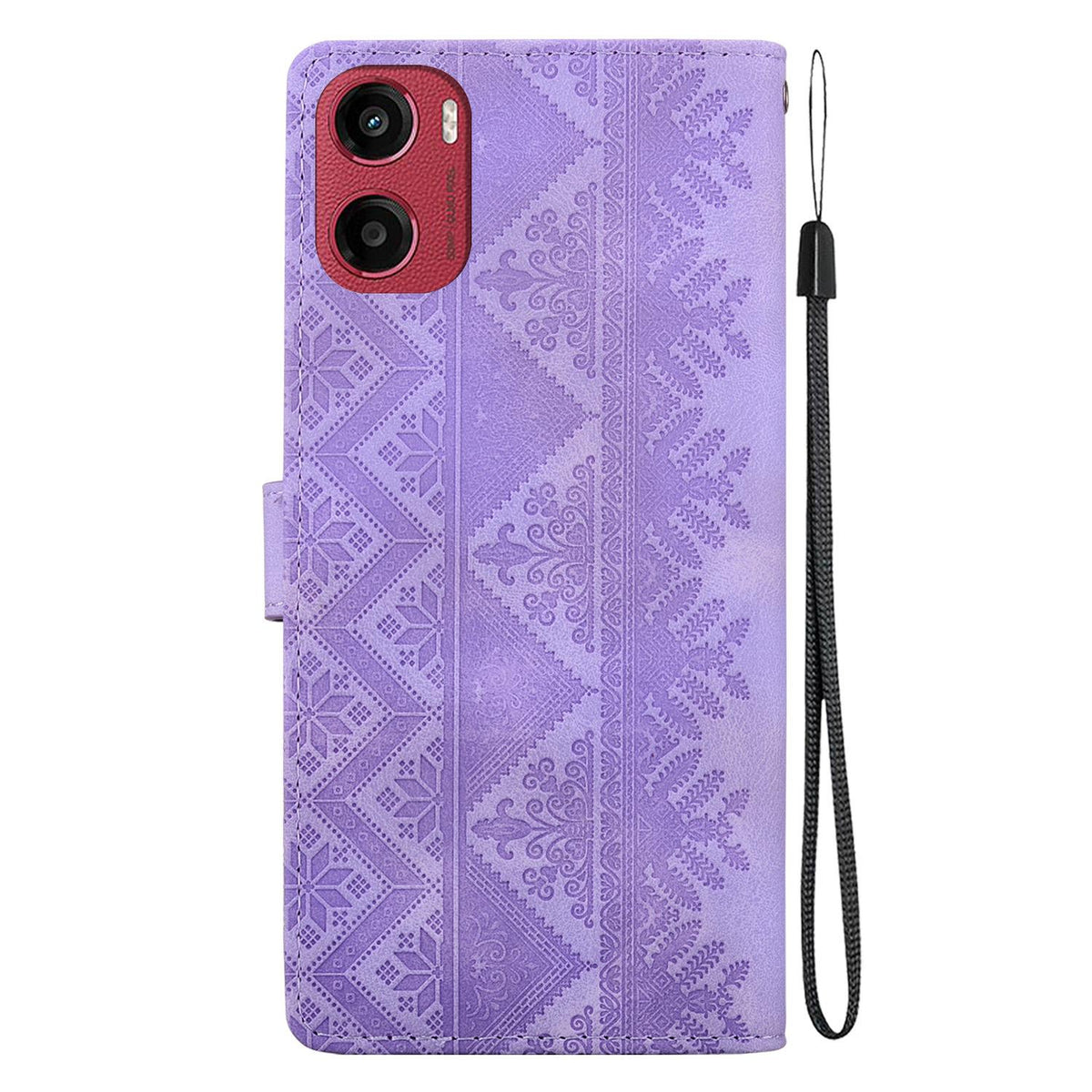 For Motorola Moto E15 / Moto G05 Ethnic Pattern Embossed Vegan Leather Phone Case - Purple - EDA009983907D