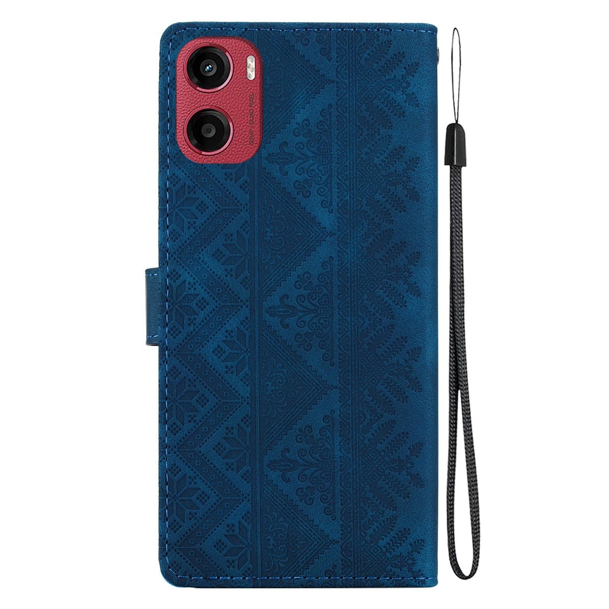 For Motorola Moto E15 / Moto G05 Ethnic Pattern Embossed Vegan Leather Phone Case - Dark Blue - EDA009983907E