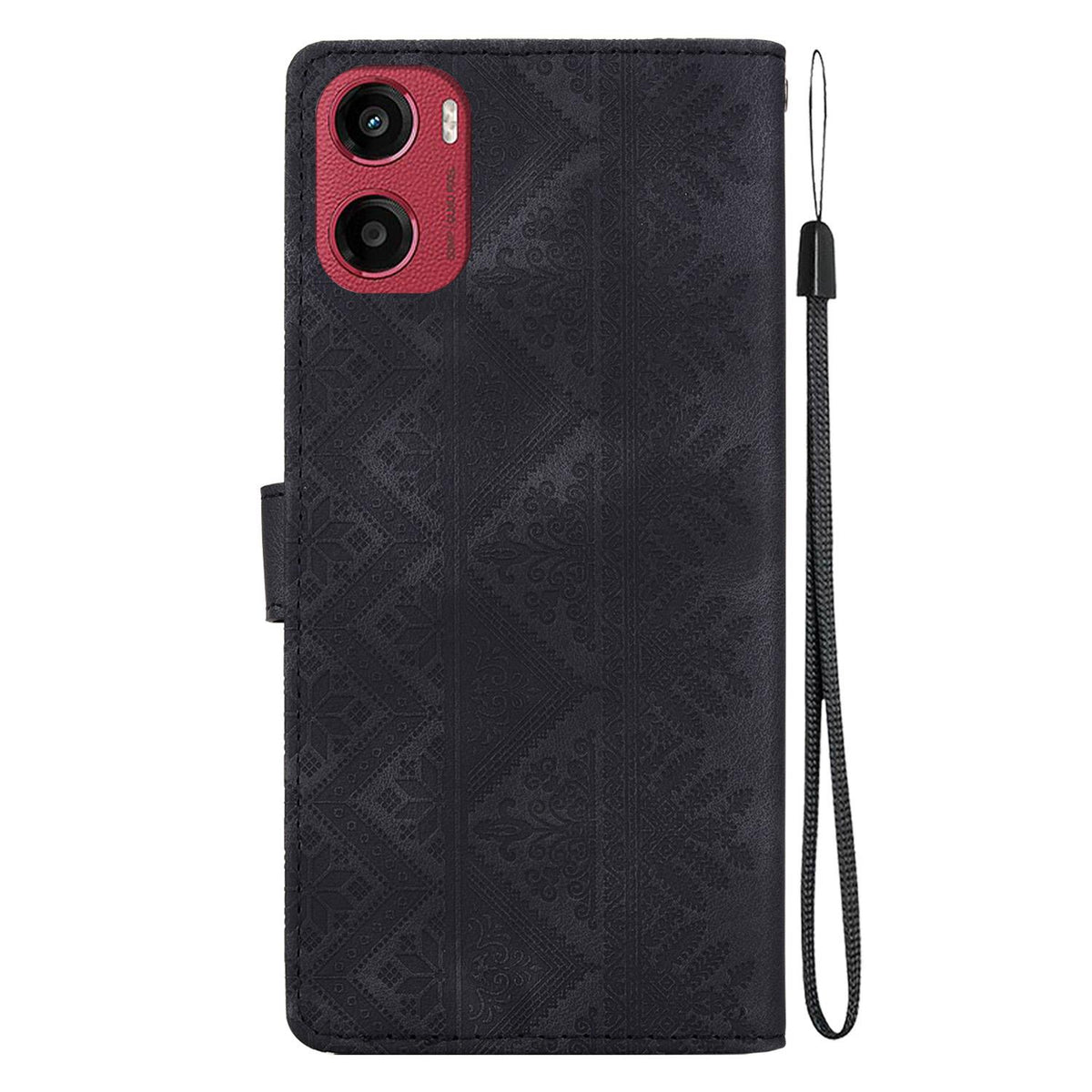 For Motorola Moto E15 / Moto G05 Ethnic Pattern Embossed Vegan Leather Phone Case - Black - EDA009983907F