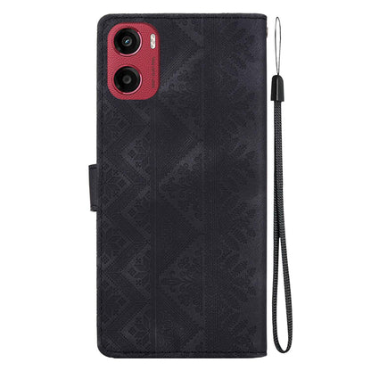 For Motorola Moto E15 / Moto G05 Ethnic Pattern Embossed Vegan Leather Phone Case - Black - EDA009983907F
