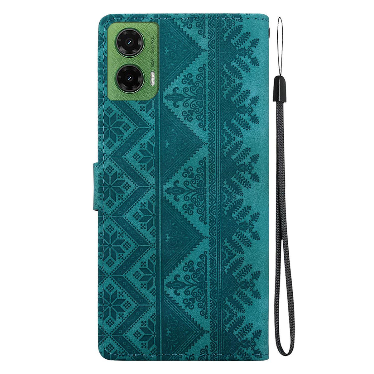For Motorola Moto G35 Ethnic Pattern Embossed Vegan Leather Phone Case - Green - EDA009983912B
