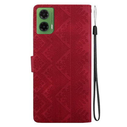 For Motorola Moto G35 Ethnic Pattern Embossed Vegan Leather Phone Case - Red - EDA009983912C