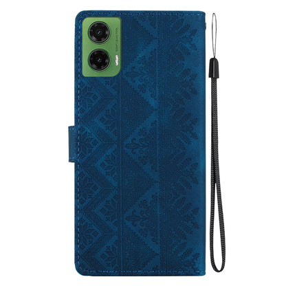 For Motorola Moto G35 Ethnic Pattern Embossed Vegan Leather Phone Case - Dark Blue - EDA009983912E
