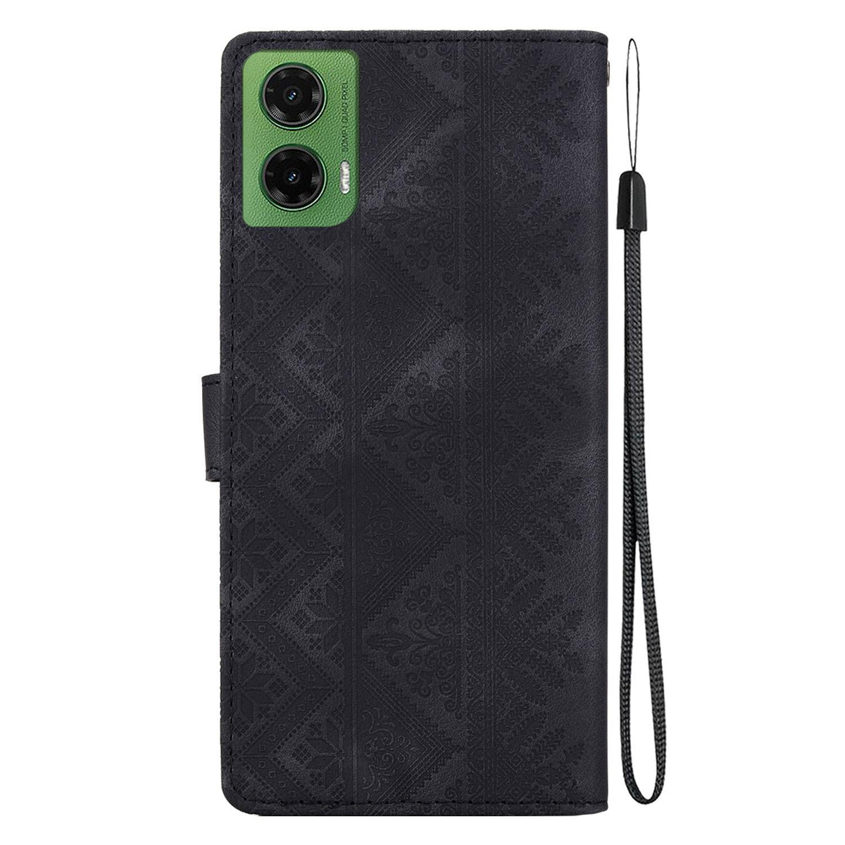 For Motorola Moto G35 Ethnic Pattern Embossed Vegan Leather Phone Case - Black - EDA009983912F