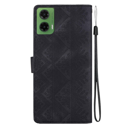 For Motorola Moto G35 Ethnic Pattern Embossed Vegan Leather Phone Case - Black - EDA009983912F