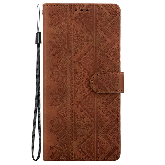 For Motorola Moto G47 / G37 / G37 Power 5G Ethnic Pattern Embossed Vegan Leather Phone Case - Brown - EDA009983913A
