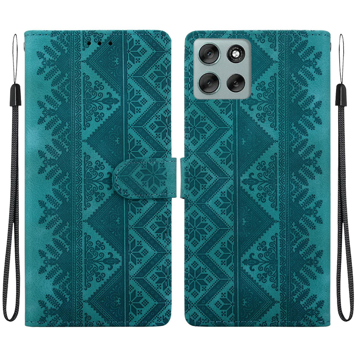 For Motorola Moto G56 5G / G66j 5G / G66y 5G Ethnic Pattern Embossed Vegan Leather Phone Case - Green - EDA009983915B