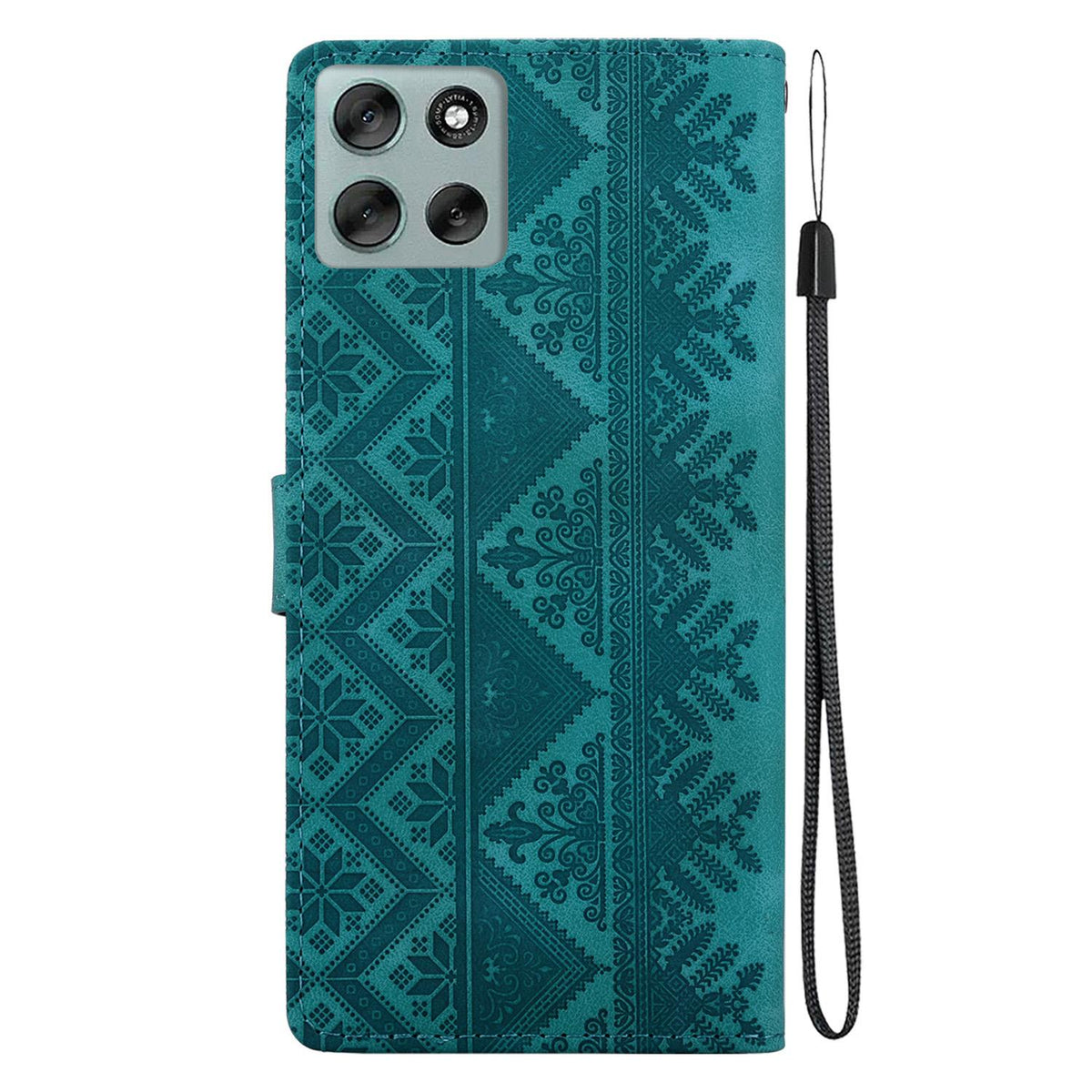 For Motorola Moto G56 5G / G66j 5G / G66y 5G Ethnic Pattern Embossed Vegan Leather Phone Case - Green - EDA009983915B