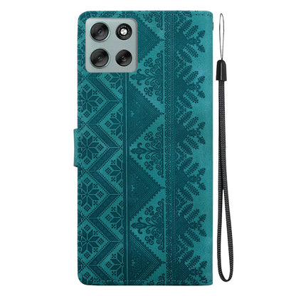 For Motorola Moto G56 5G / G66j 5G / G66y 5G Ethnic Pattern Embossed Vegan Leather Phone Case - Green - EDA009983915B