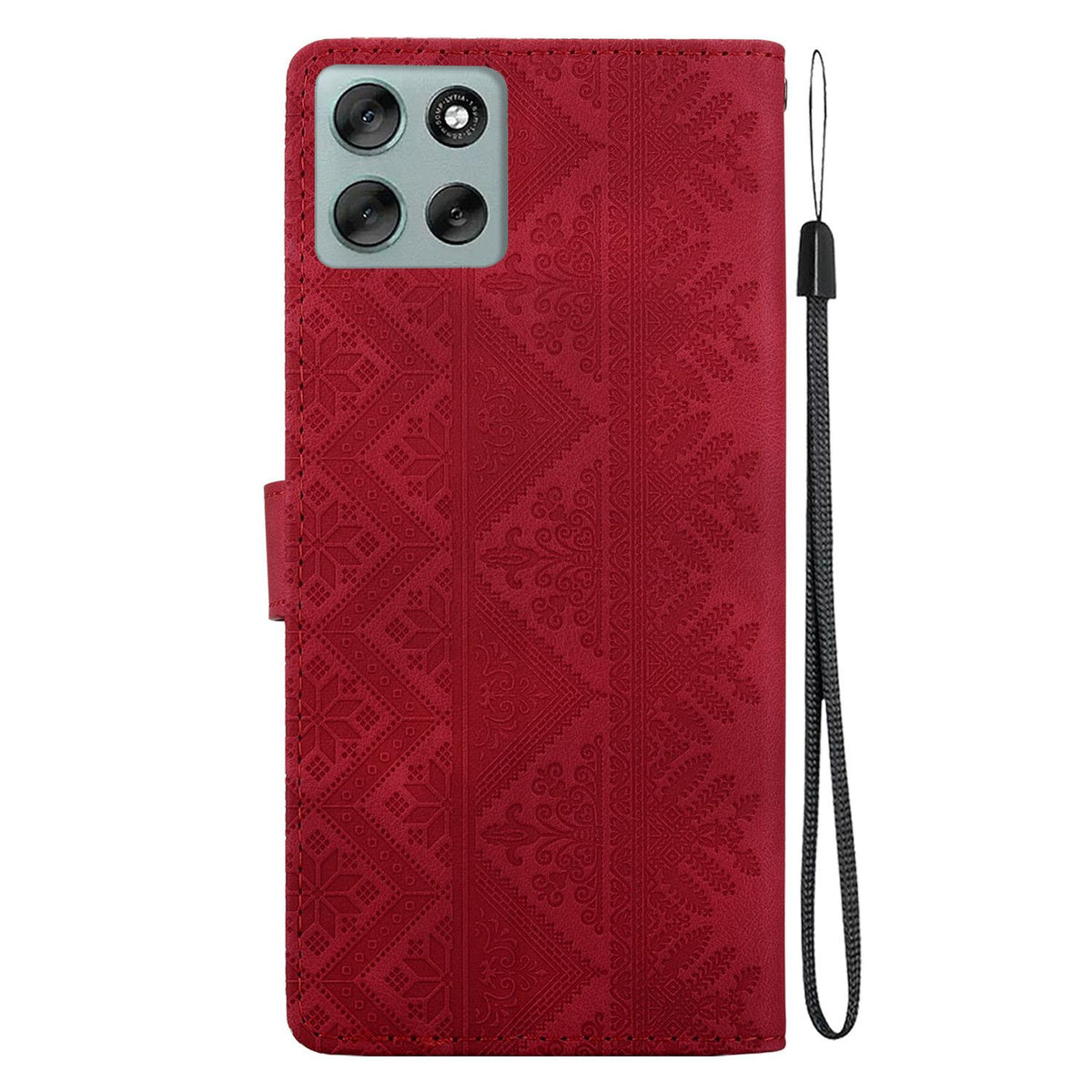 For Motorola Moto G56 5G / G66j 5G / G66y 5G Ethnic Pattern Embossed Vegan Leather Phone Case - Red - EDA009983915C