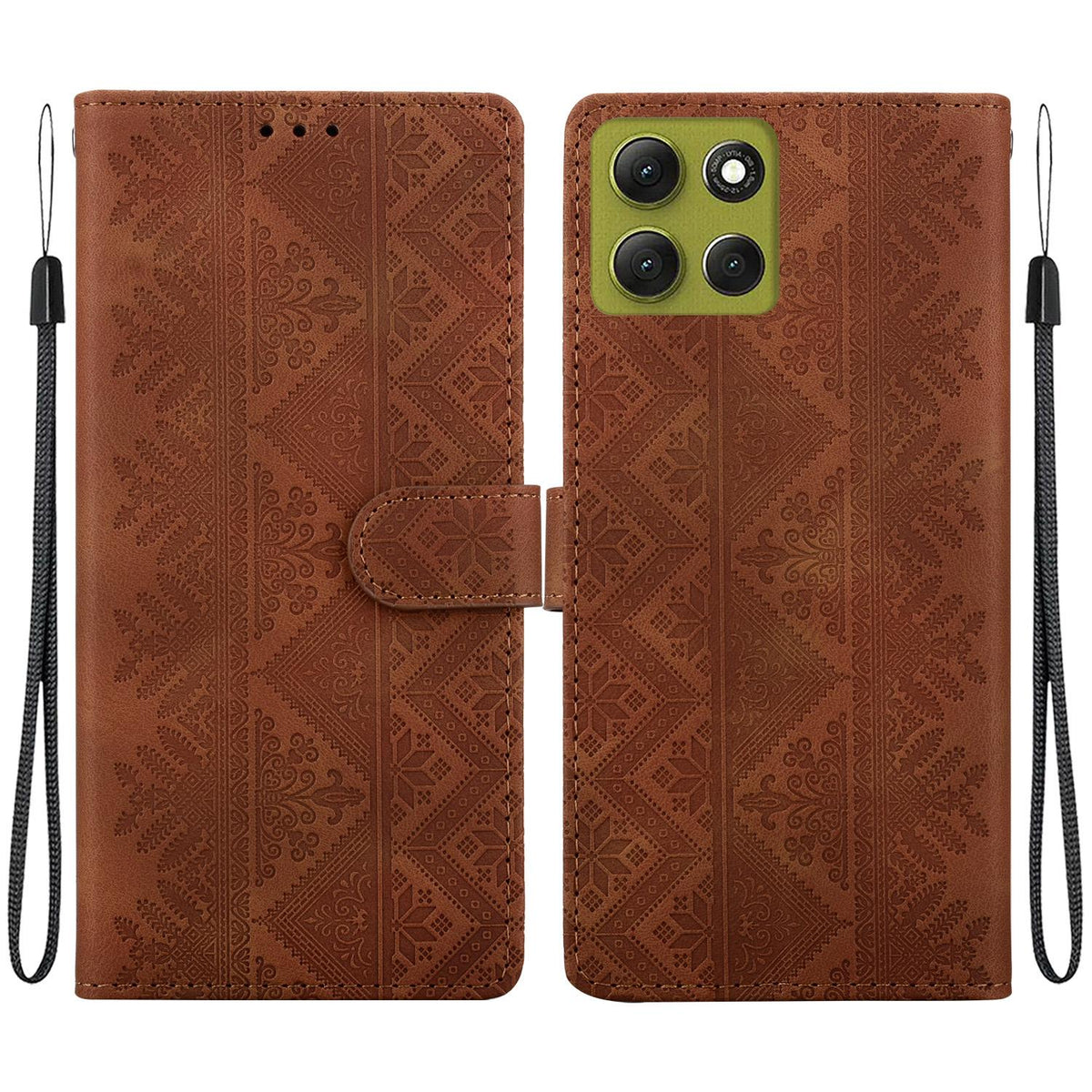 For Motorola Moto G86 5G Ethnic Pattern Embossed Vegan Leather Phone Case - Brown - EDA009983917A