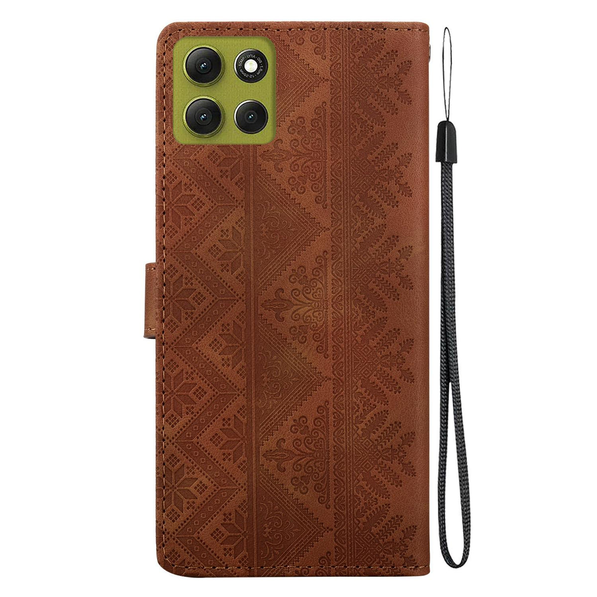 For Motorola Moto G86 5G Ethnic Pattern Embossed Vegan Leather Phone Case - Brown - EDA009983917A