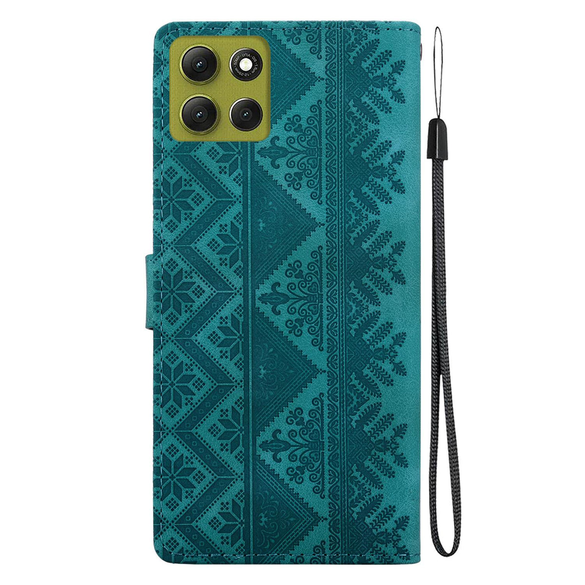 For Motorola Moto G86 5G Ethnic Pattern Embossed Vegan Leather Phone Case - Green - EDA009983917B