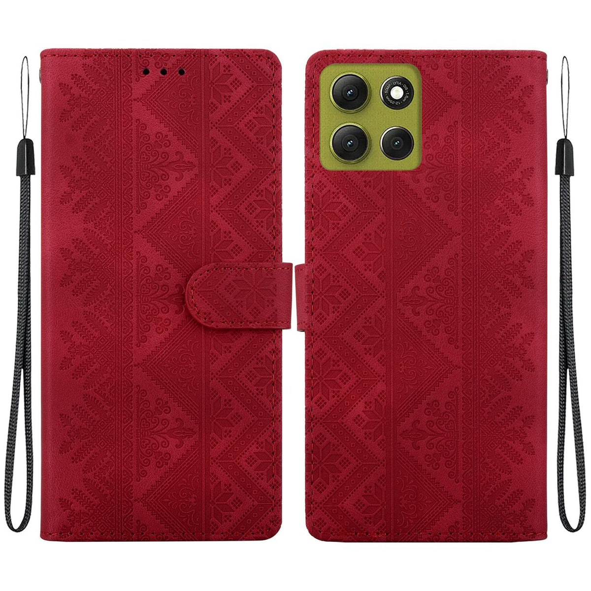 For Motorola Moto G86 5G Ethnic Pattern Embossed Vegan Leather Phone Case - Red - EDA009983917C